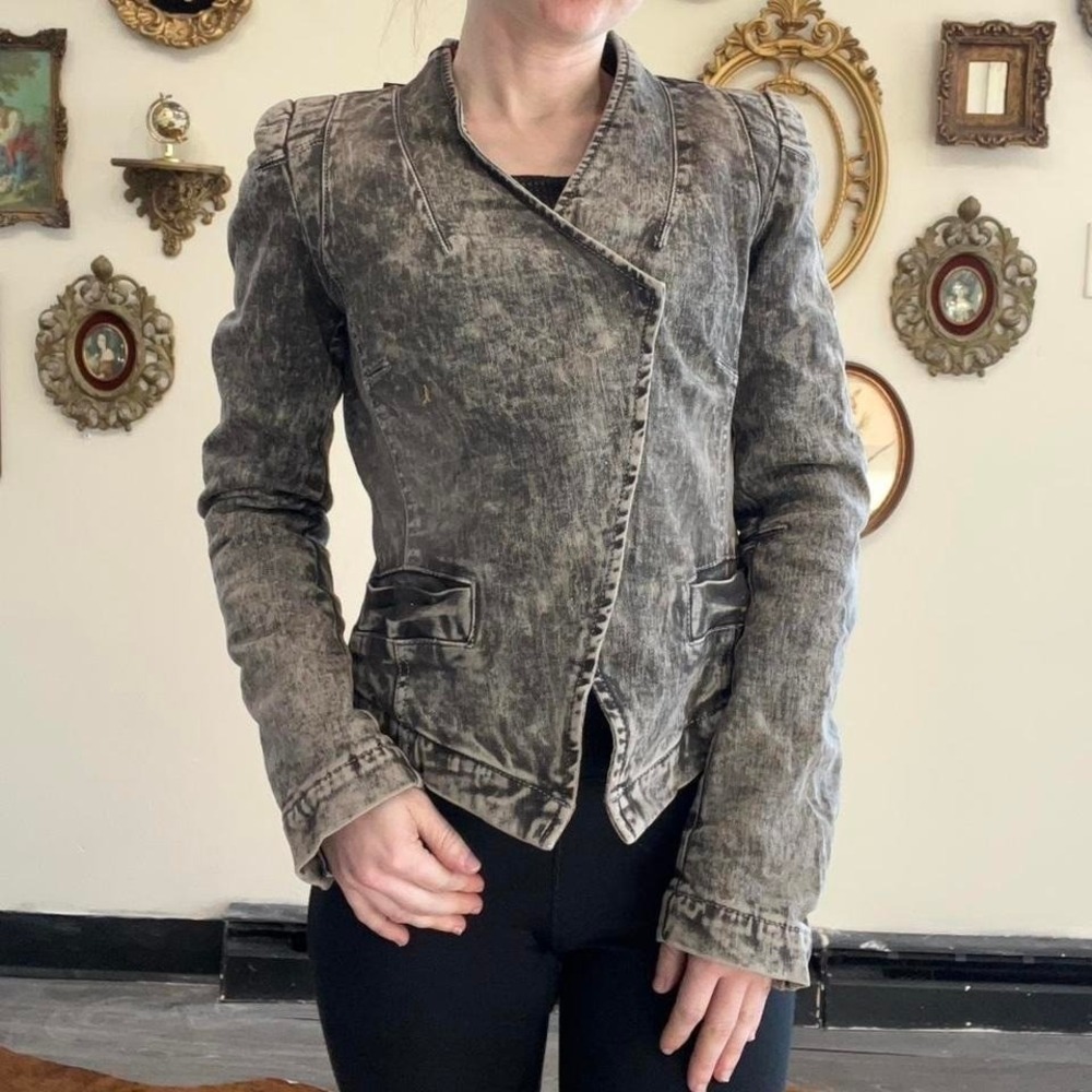 Vero Moda Vintage Y2K Goth Acid Wash Denim Jacket Extra Small Gray Washed Cotton